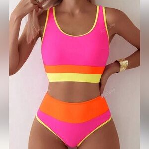 Vibrant Pink and Orange Women’s Swim Set